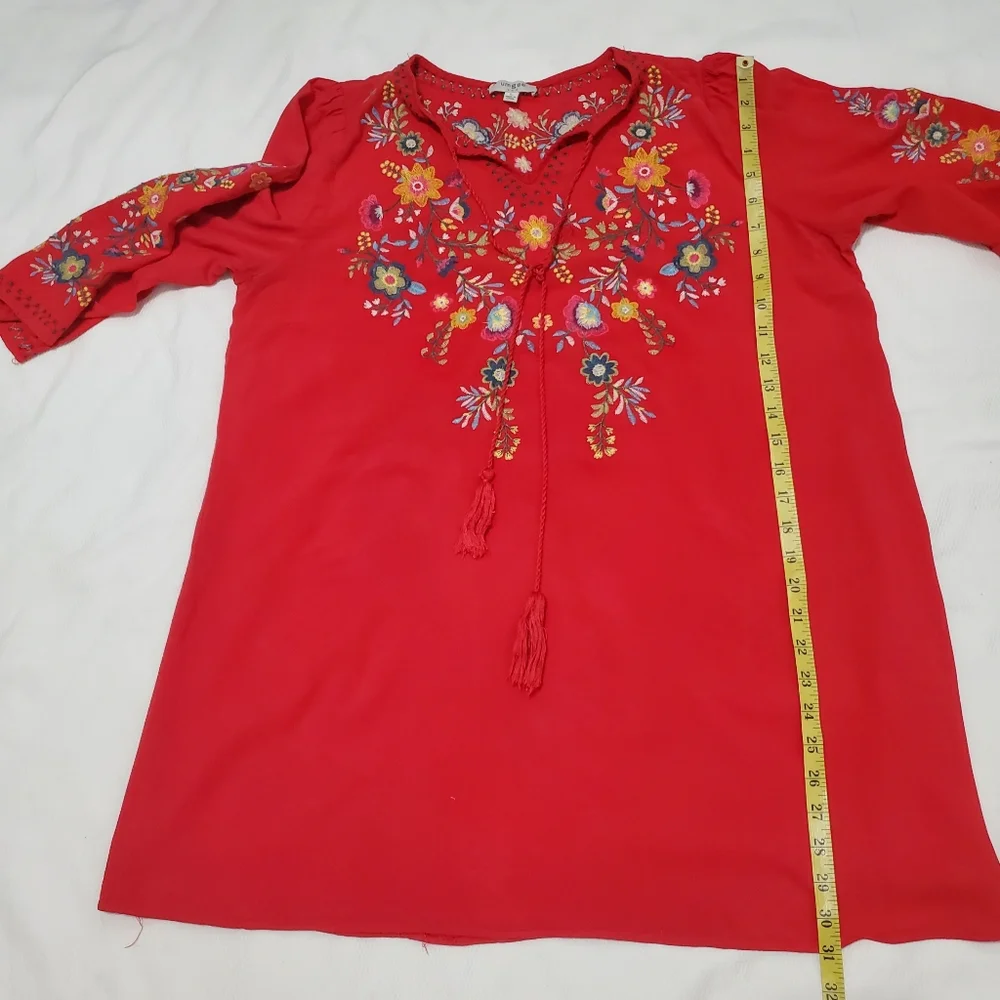 Umgee Boho Red Embroidered Tunic Top Large - Picture 8 of 9